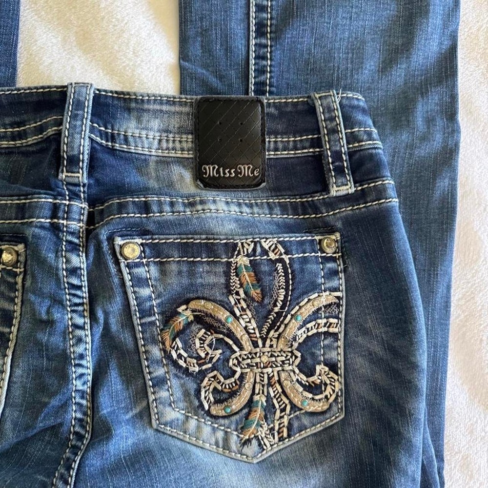 Y2K vintage Miss Me rhinestone low rise denim bootcut jeans country boho grunge - Picture 2 of 6